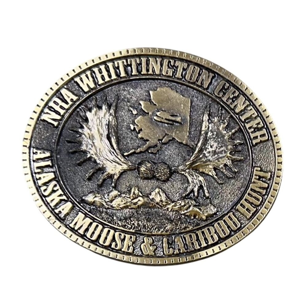 Belt Buckle NRA Whittington Center Alaska Moose and Caribou Hunt 1980s